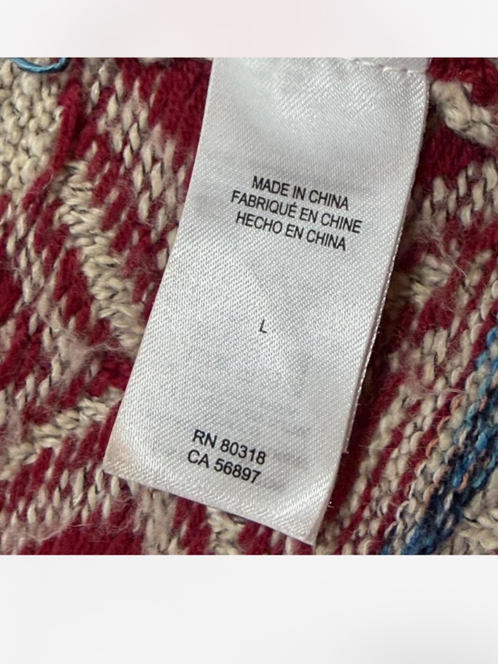 Lucky Brand Southwestern Knit Hooded Cardigan Open Front Boho Cozy Size L cabin - Picture 6 of 8